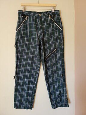 Vintage 90s Morbid Threads Mall Goth Plaid Bondage Pants Punk Zippers Size 34